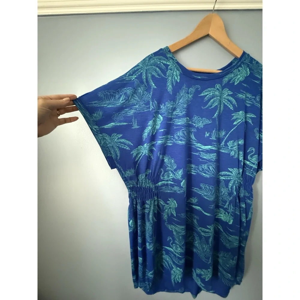 Outdoor Oasis One Size Royal Blue Gauzy Beach Pool Swim Cover Up Tunic Kimono - Picture 2 of 11